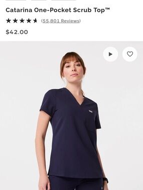 FIGS Catarina V-Neck One-Pocket Scrub Top - Navy